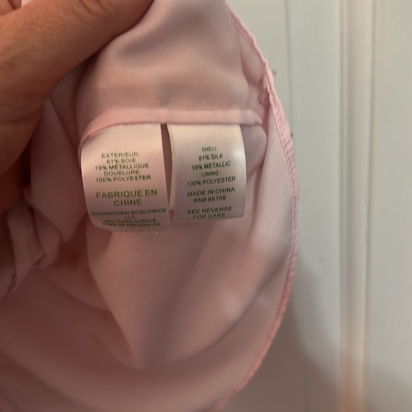 Lilly Pulitzer Pink & Gold Crinkle Clip Dot Silk Jacquard Tank Top large - Picture 3 of 4